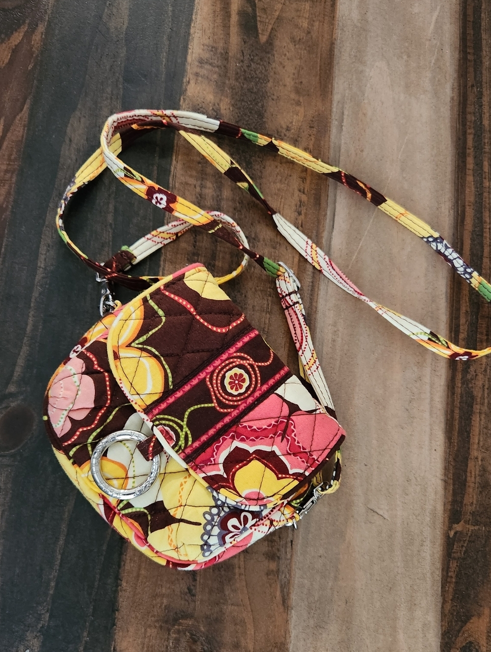 Quilted Floral Crossbody Bag - Pink & Yellow